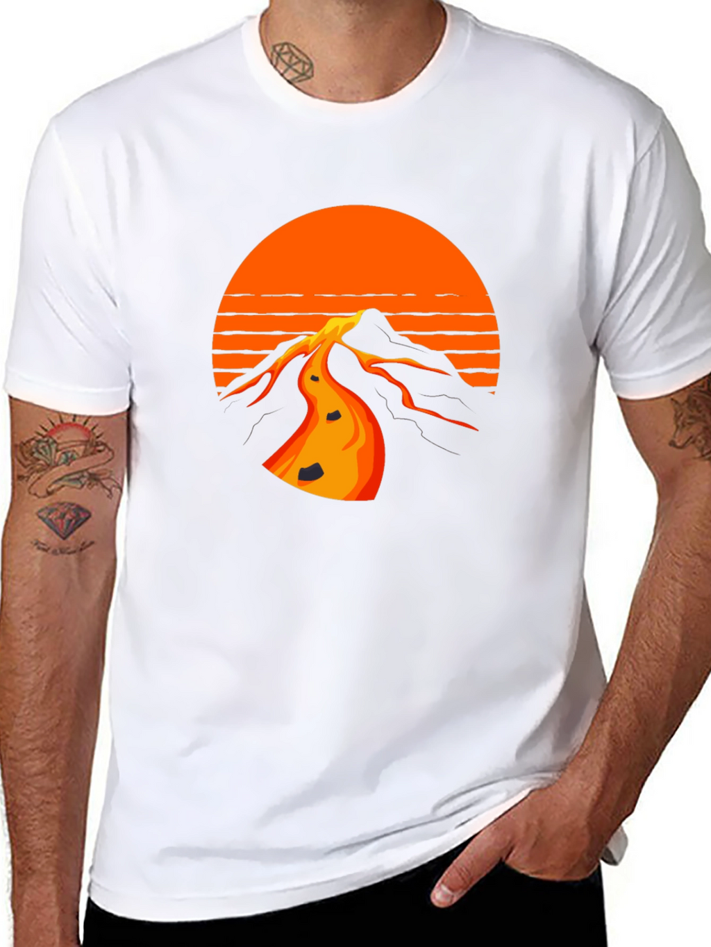 Retro Sunset Mountain Black T-Shirt