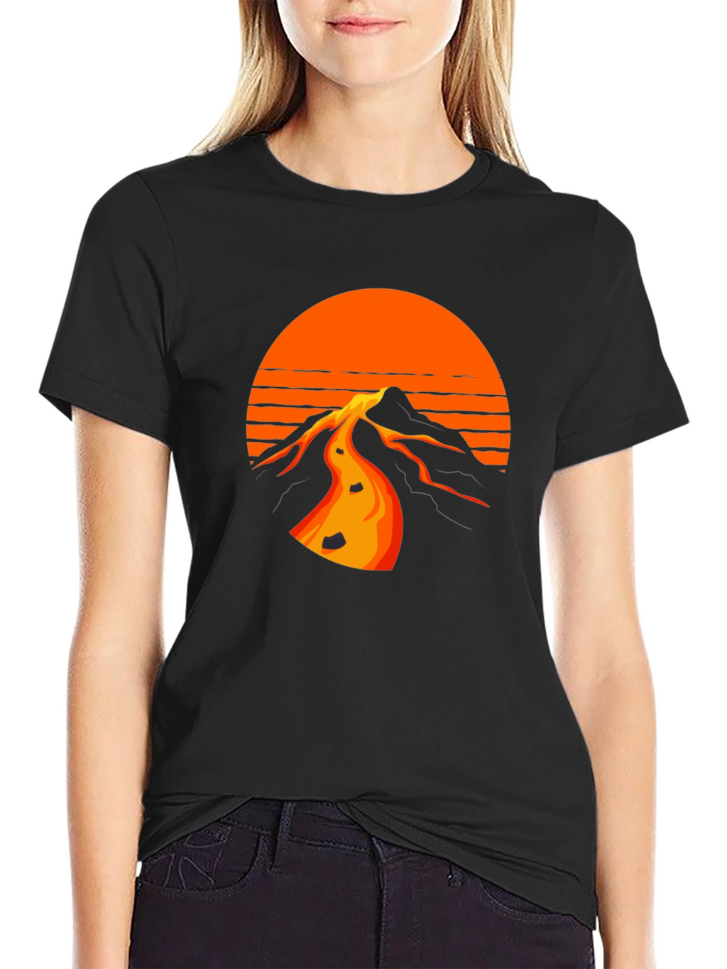 Retro Sunset Mountain Black T-Shirt