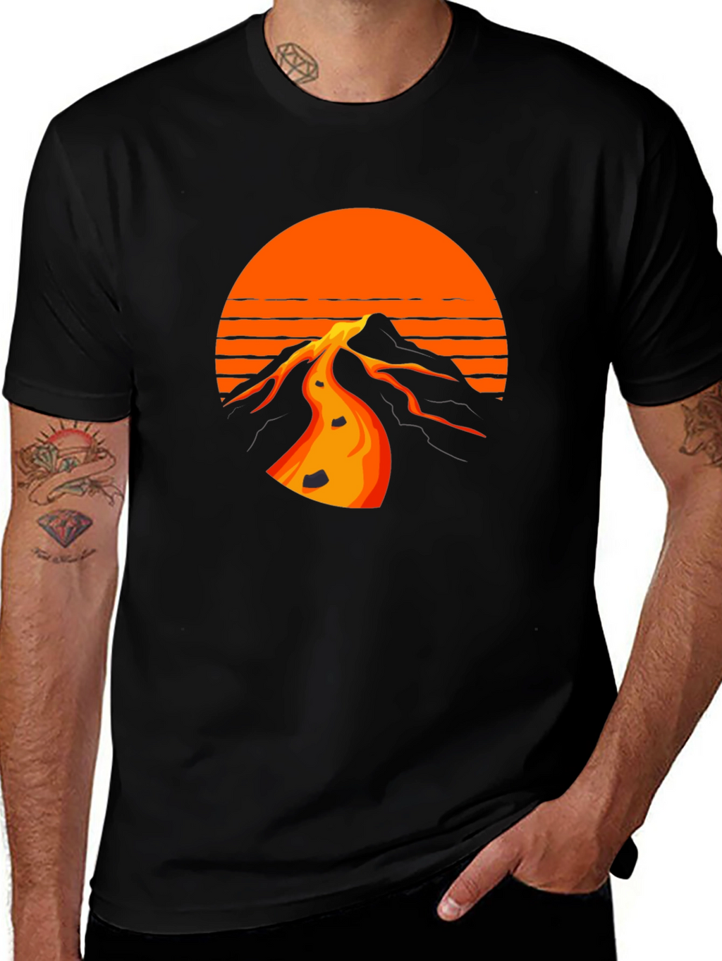 Retro Sunset Mountain Black T-Shirt