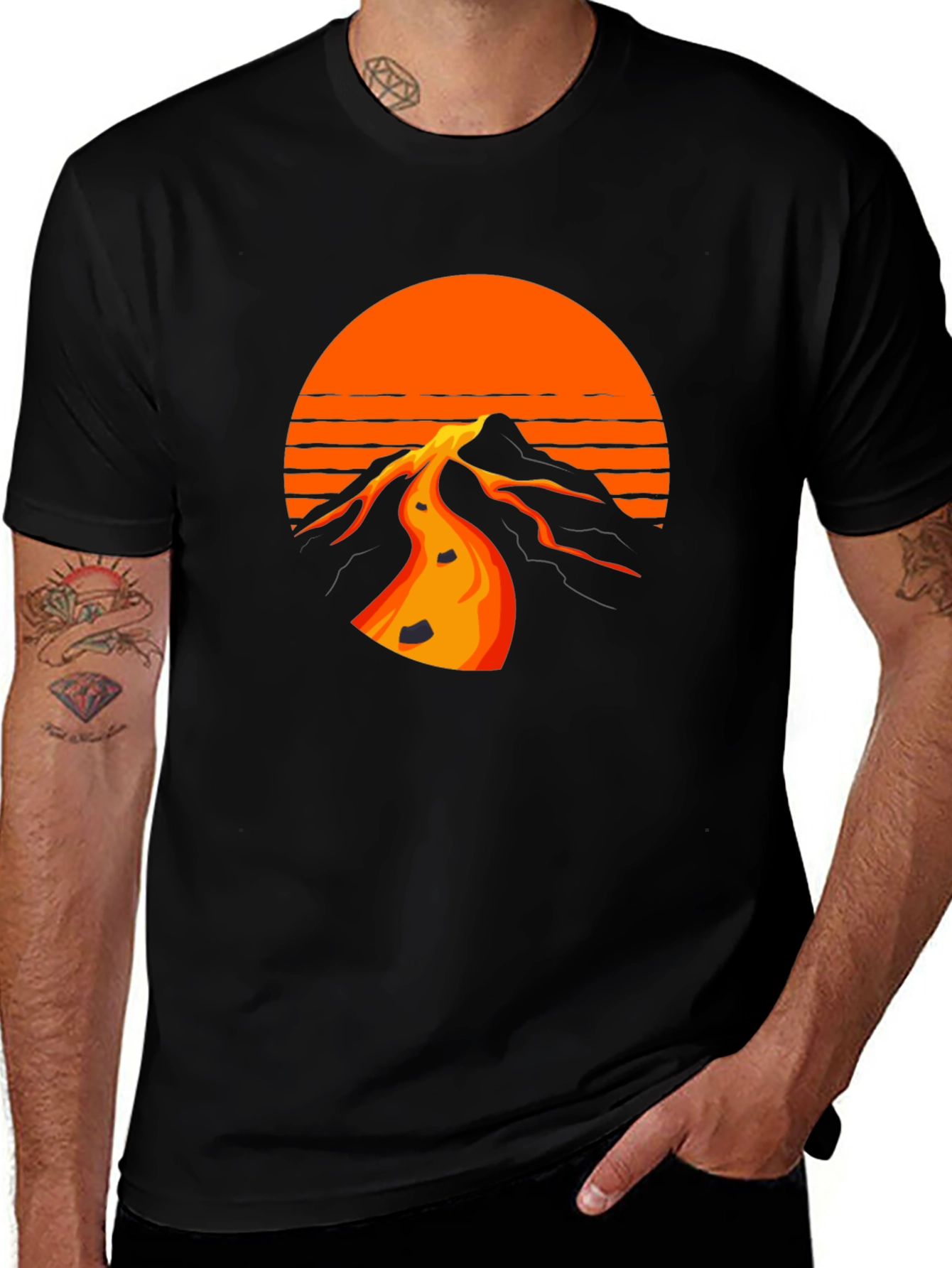 Retro Sunset Mountain Black T-Shirt