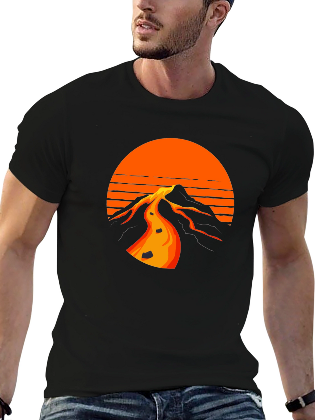 Retro Sunset Mountain Black T-Shirt