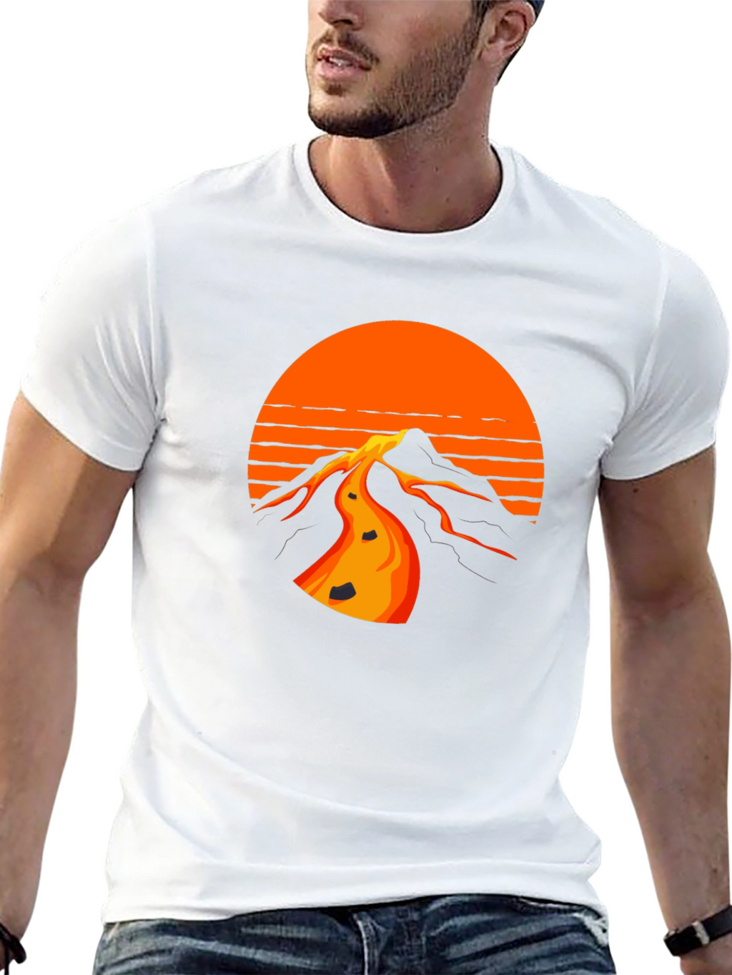 Retro Sunset Mountain Black T-Shirt