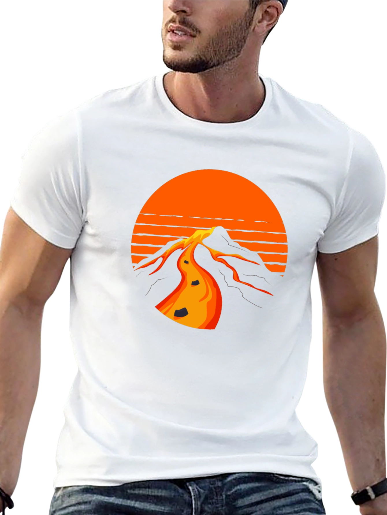Retro Sunset Mountain Black T-Shirt