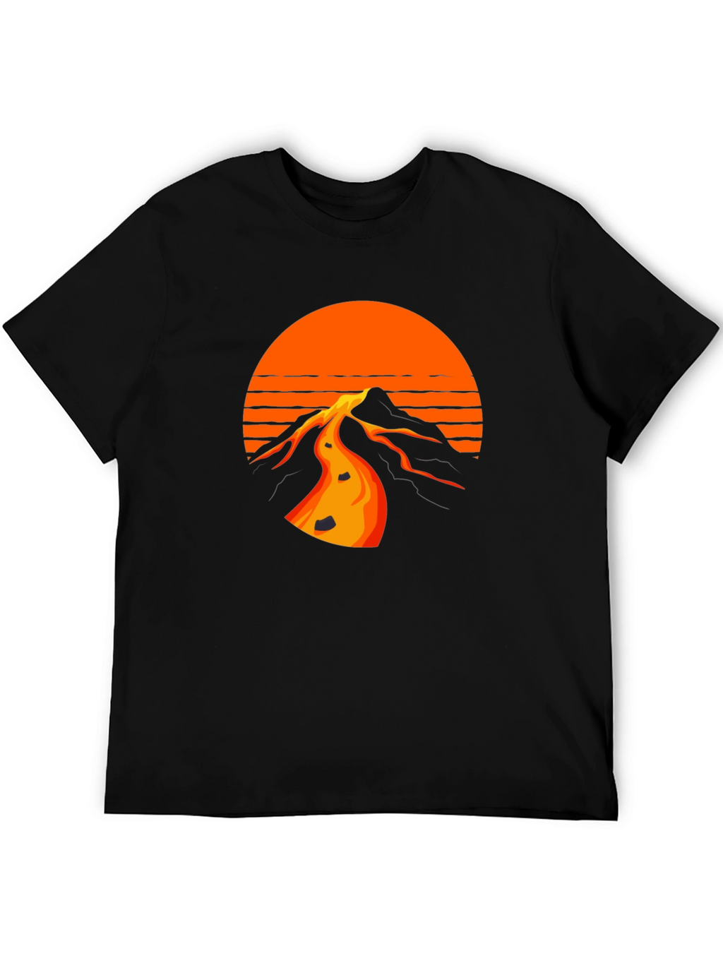 Retro Sunset Mountain Black T-Shirt