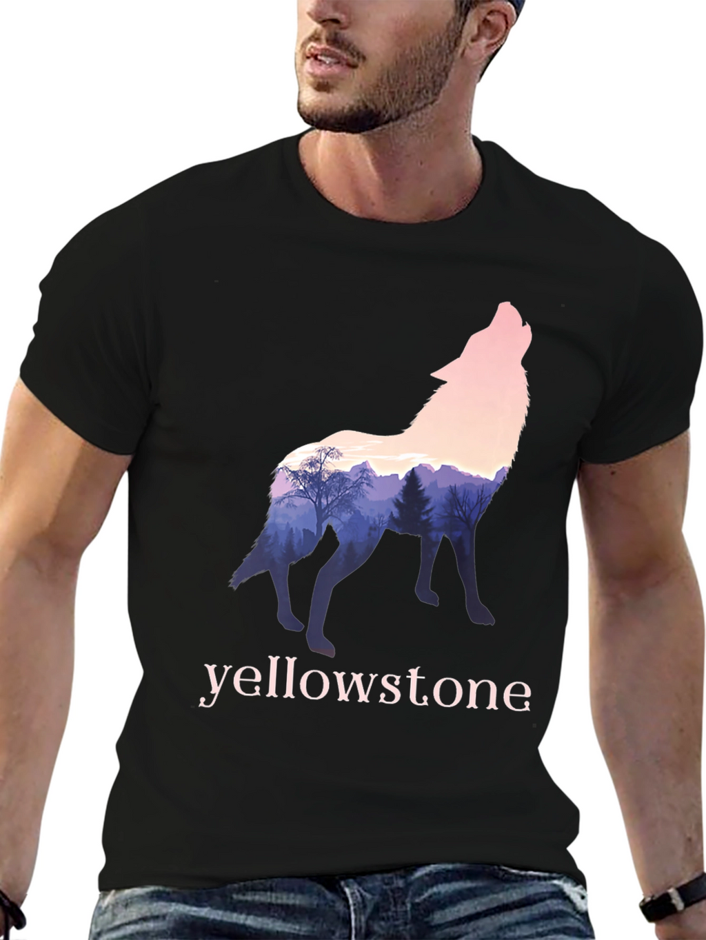 Yellowstone Wolf Silhouette Graphic Tee - Nature Inspired