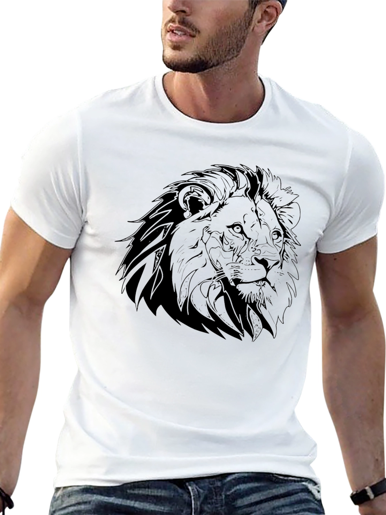Lion Graphic Black T-Shirt - Mens Crew Neck Tee