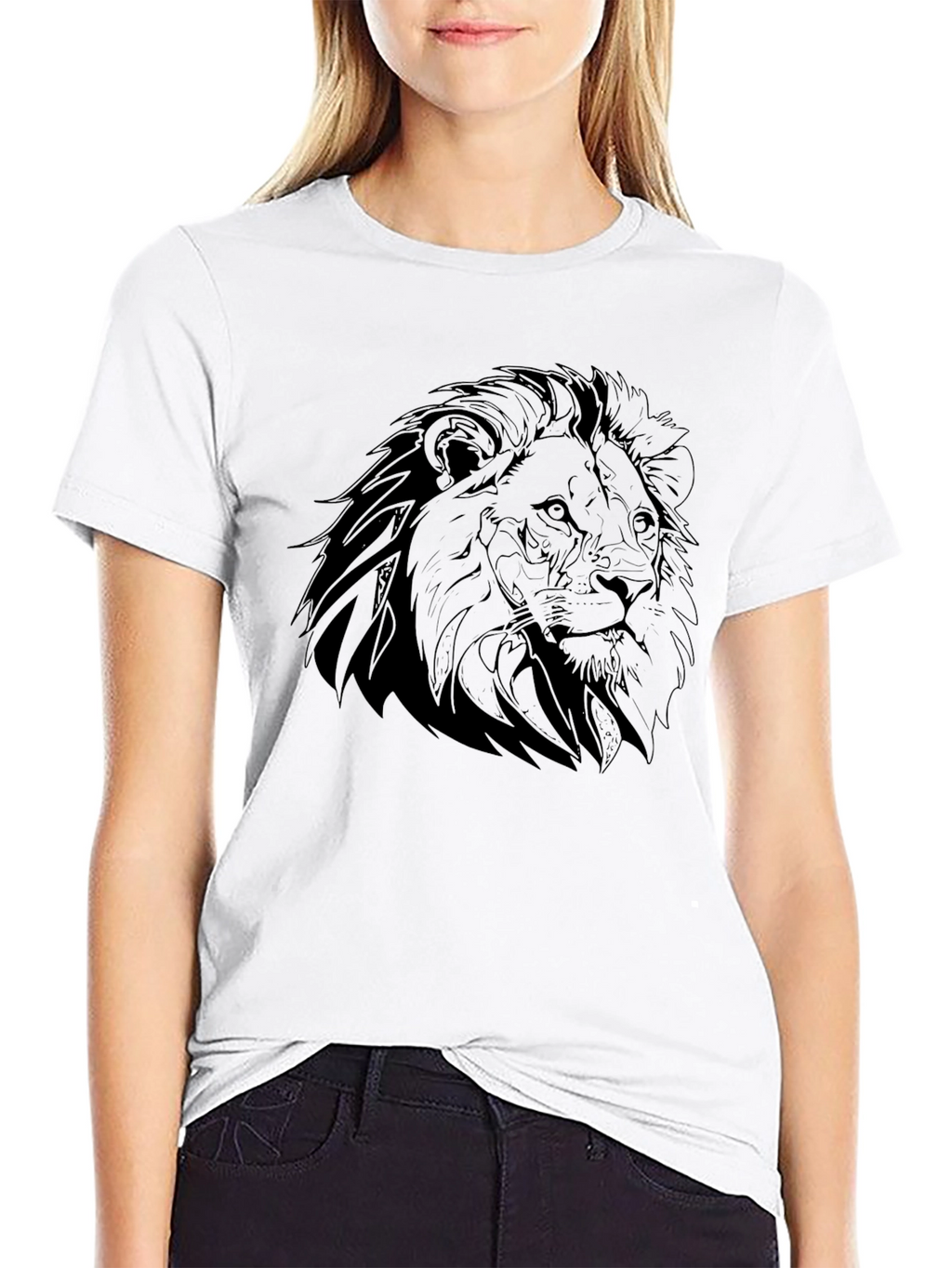 Lion Graphic Black T-Shirt - Mens Crew Neck Tee