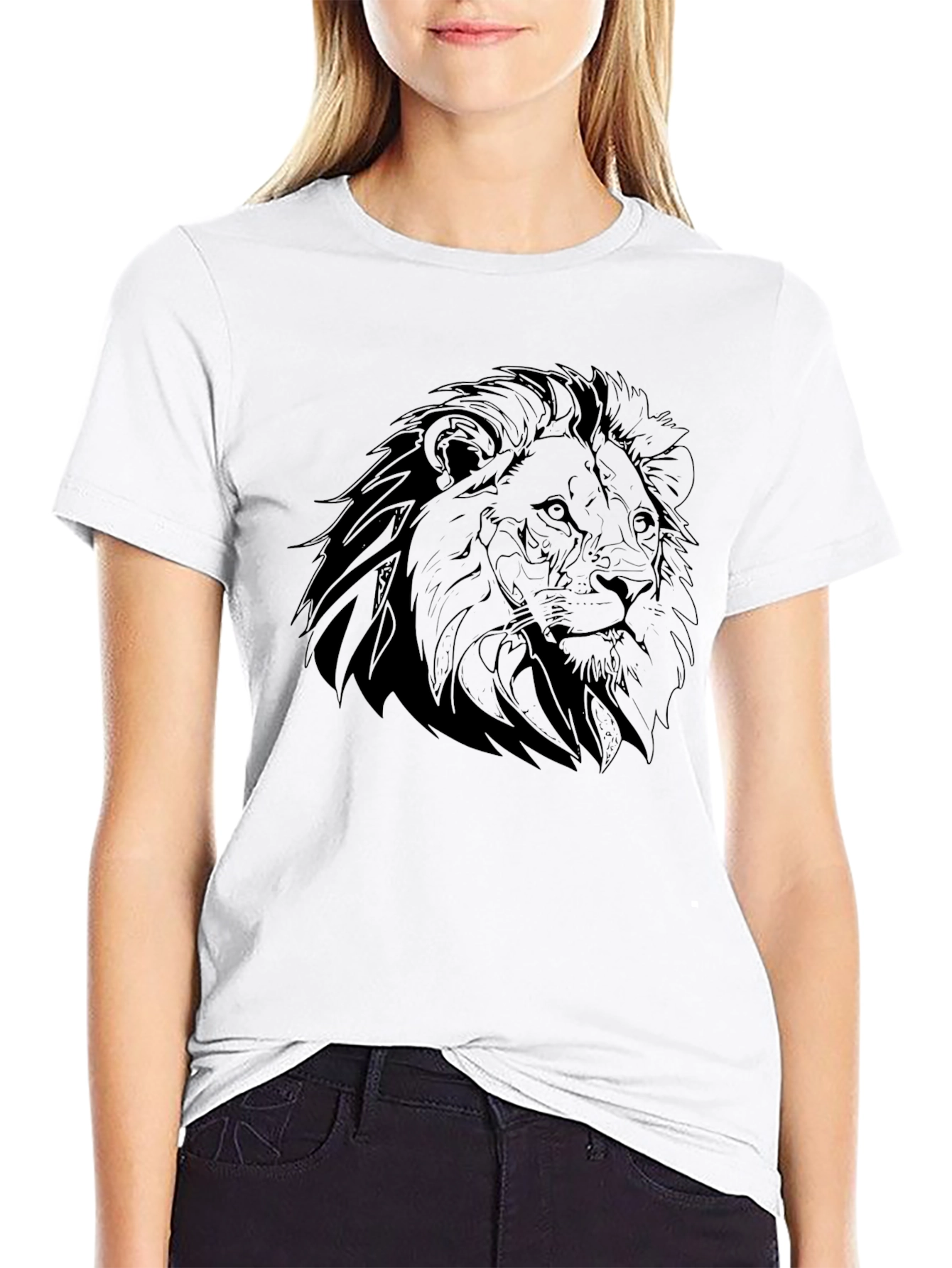 Lion Graphic Black T-Shirt - Mens Crew Neck Tee