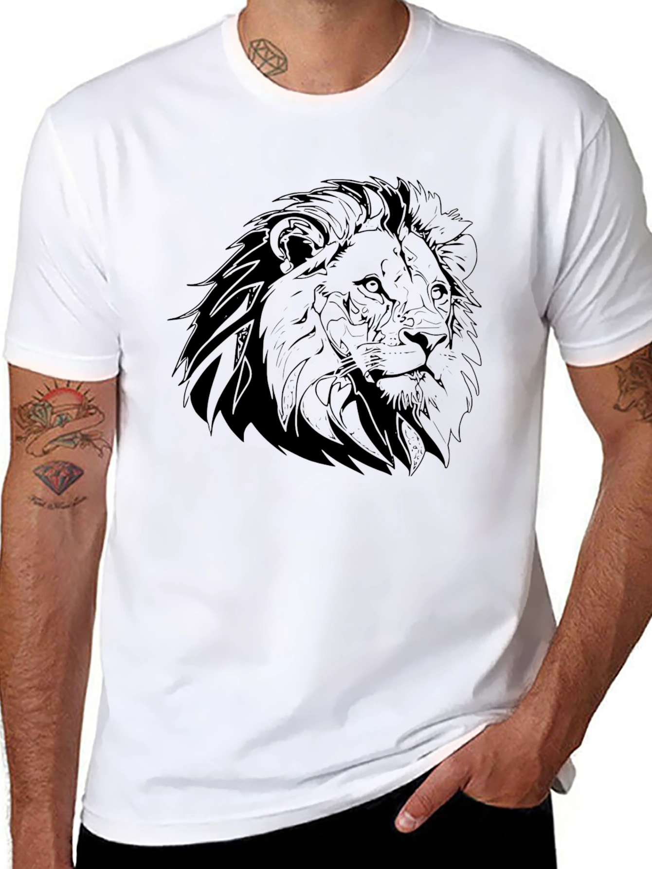 Lion Graphic Black T-Shirt - Mens Crew Neck Tee