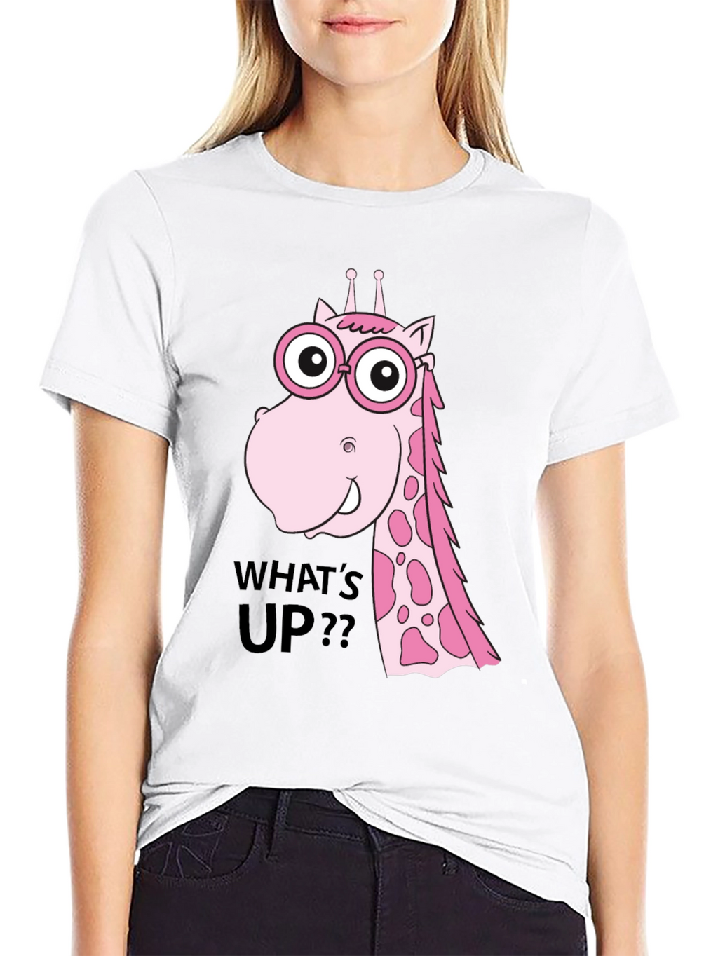 Funny Giraffe T-Shirt - Whats Up? Black Tee