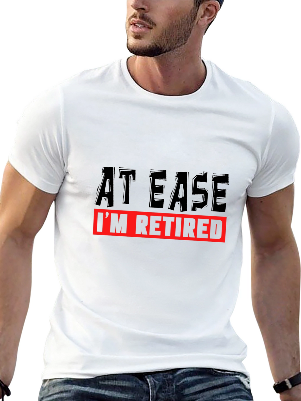 At Ease Im Retired Black Graphic T-Shirt
