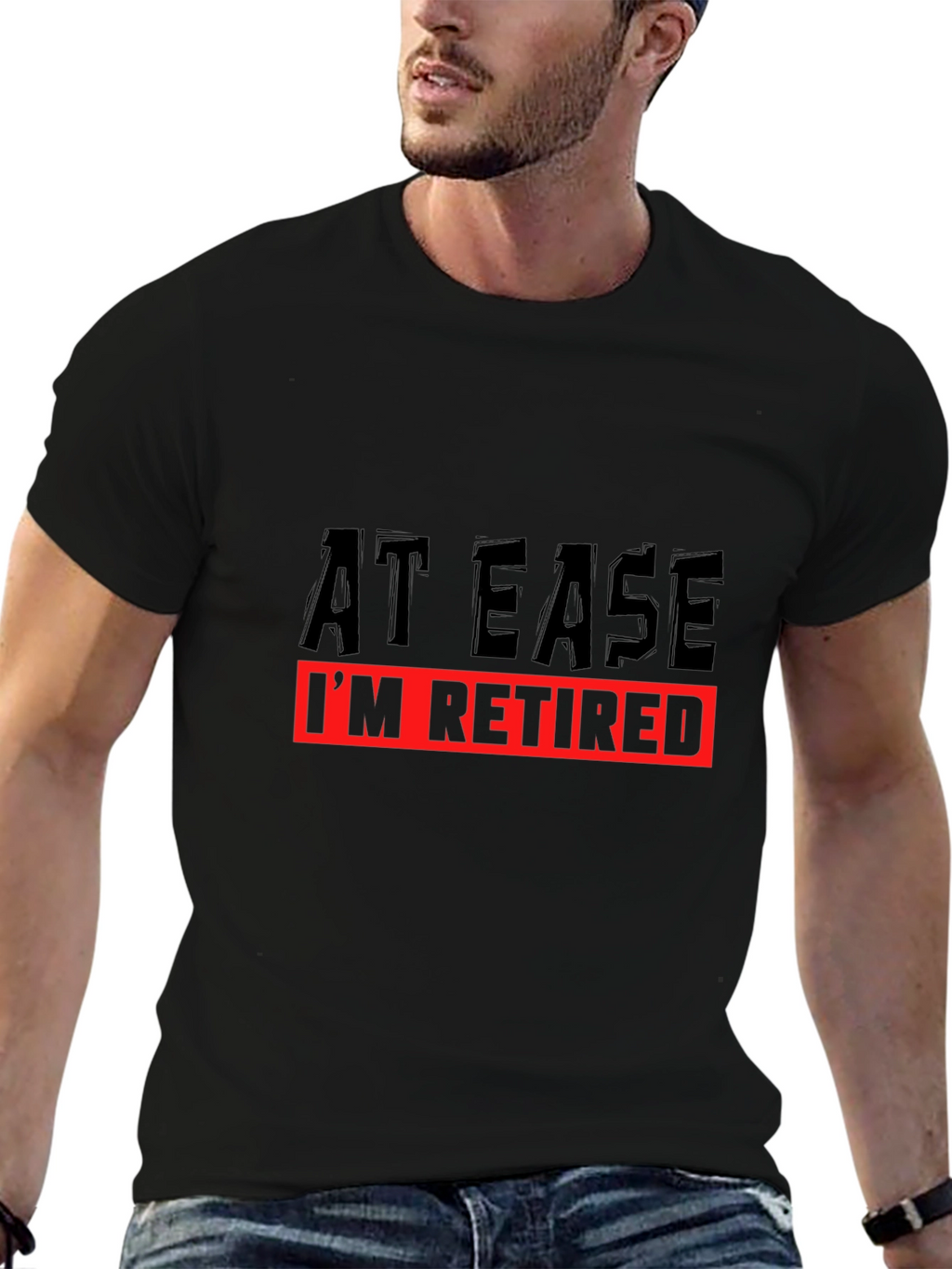 At Ease Im Retired Black Graphic T-Shirt