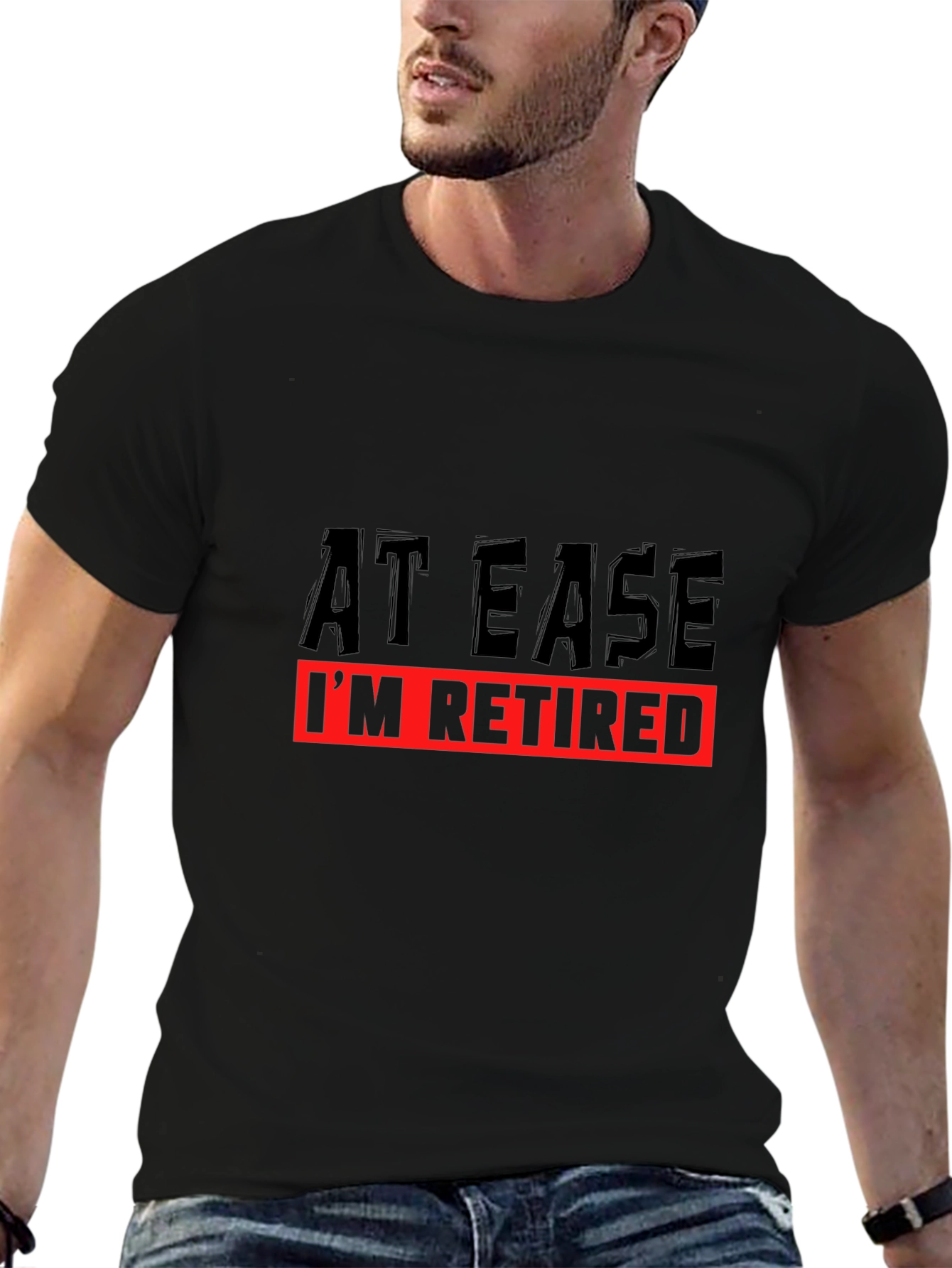 At Ease Im Retired Black Graphic T-Shirt