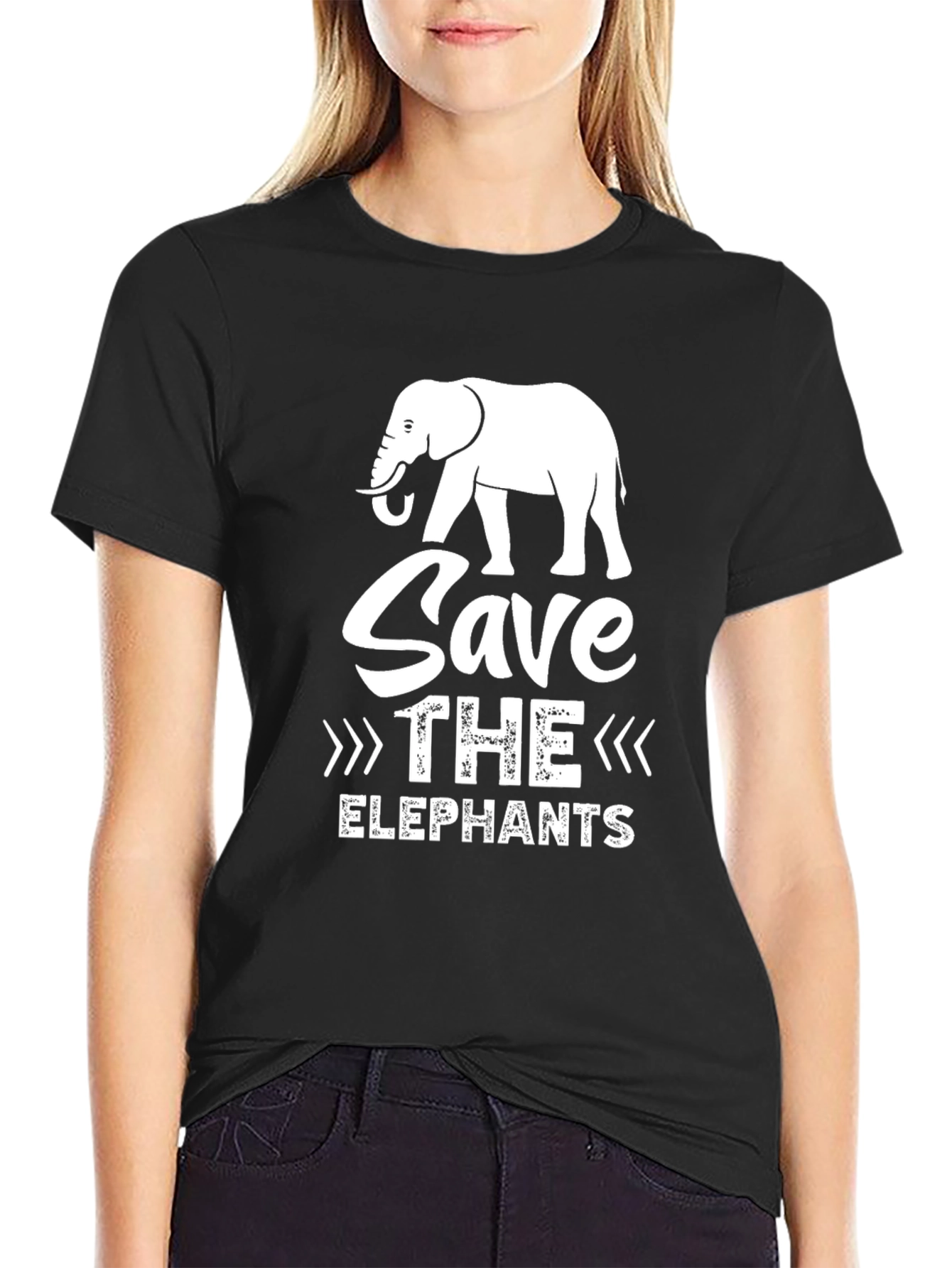 Save the Elephants Graphic Tee - Black Cotton Casual T-Shirt