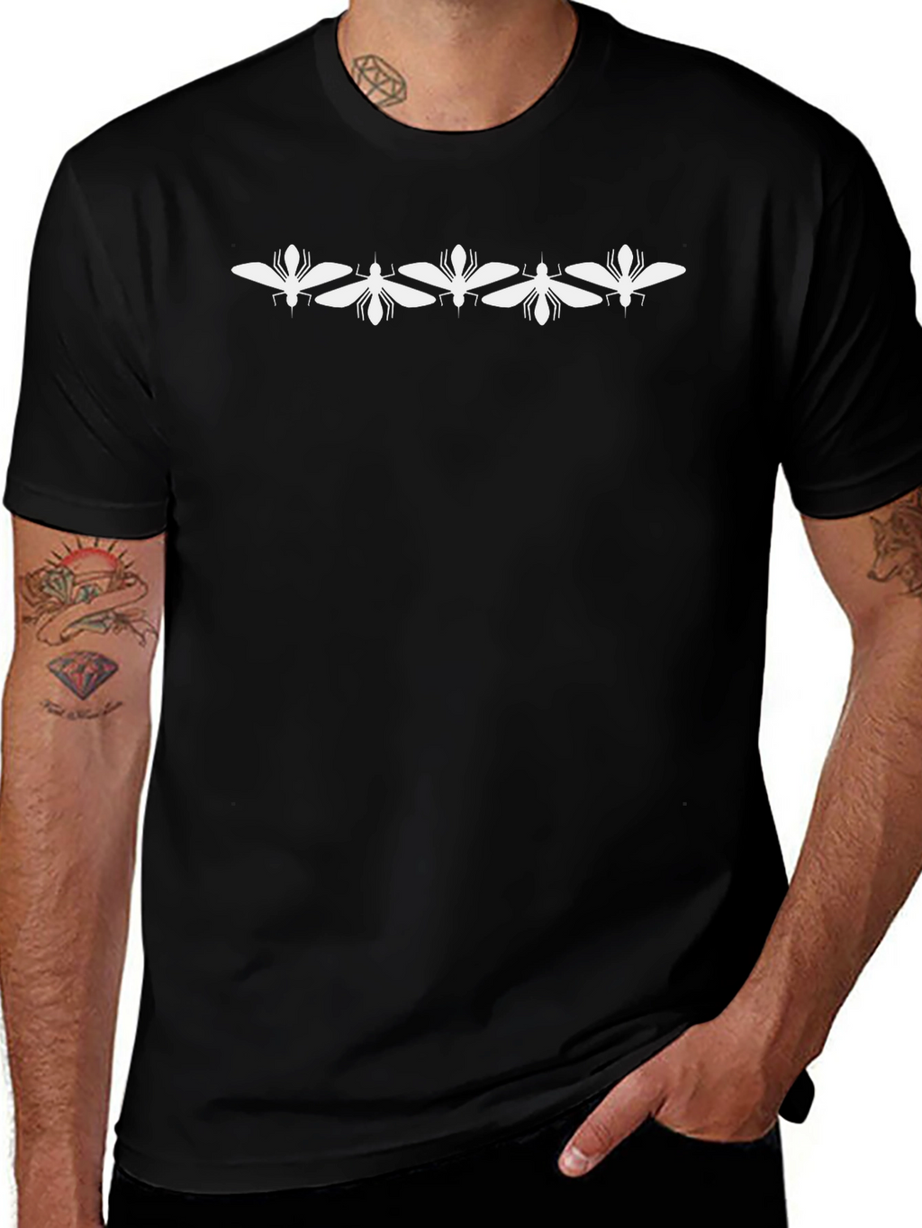 Insect Graphic Tee - Black Cotton Crew Neck T-Shirt