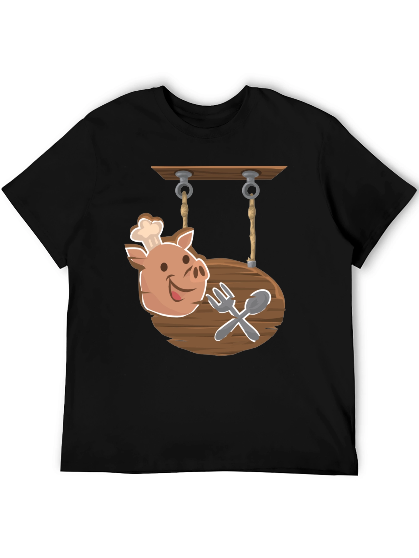 Chef Pig Sign Black T-Shirt