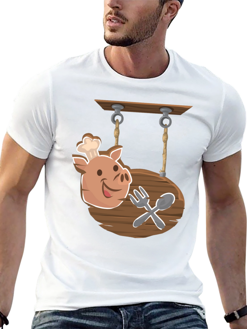 Chef Pig Sign Black T-Shirt