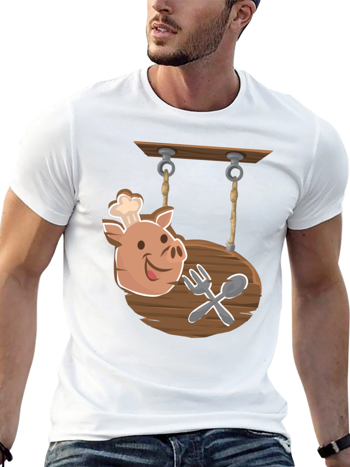 Chef Pig Sign Black T-Shirt