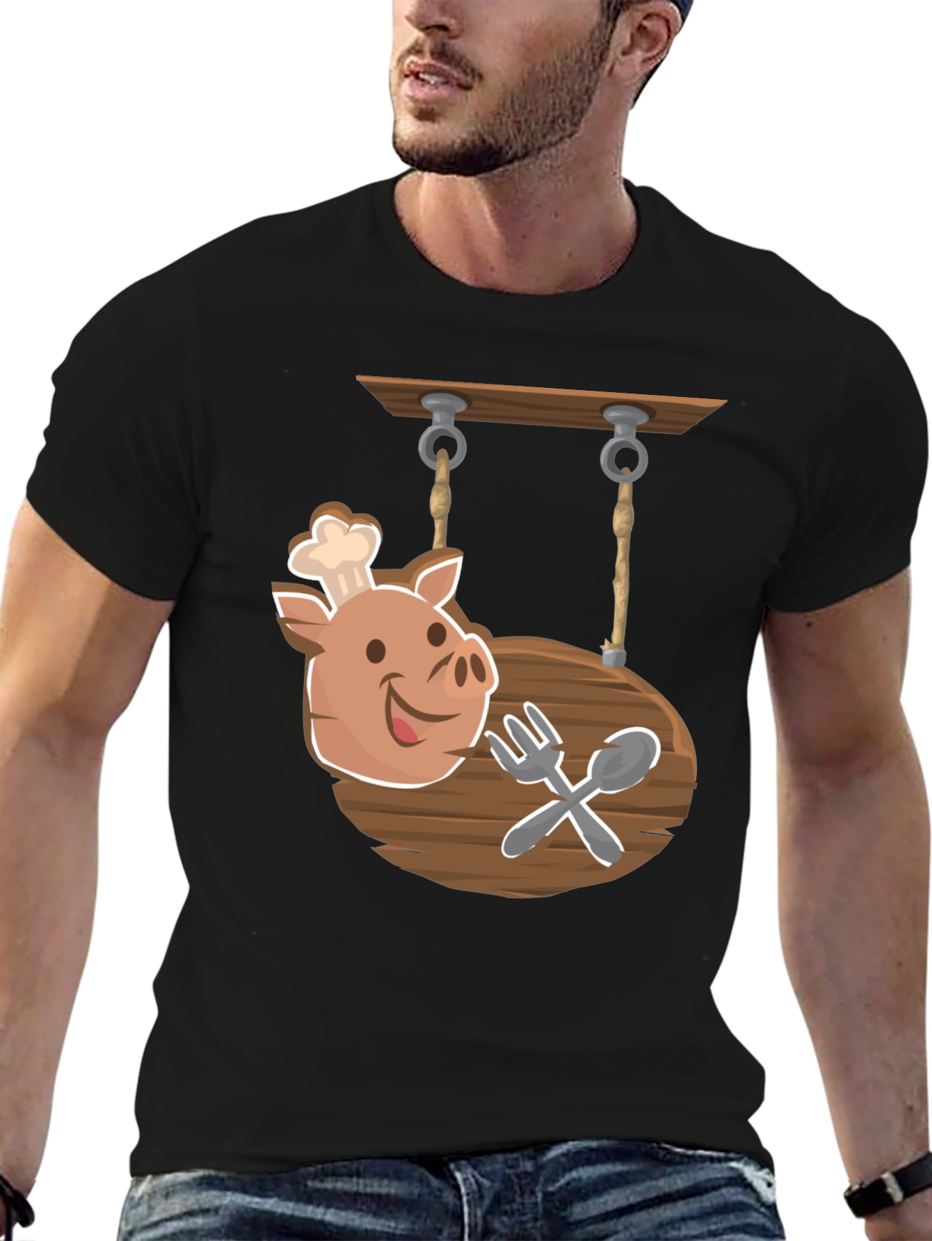 Chef Pig Sign Black T-Shirt