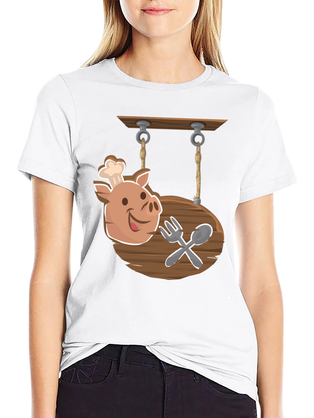 Chef Pig Sign Black T-Shirt