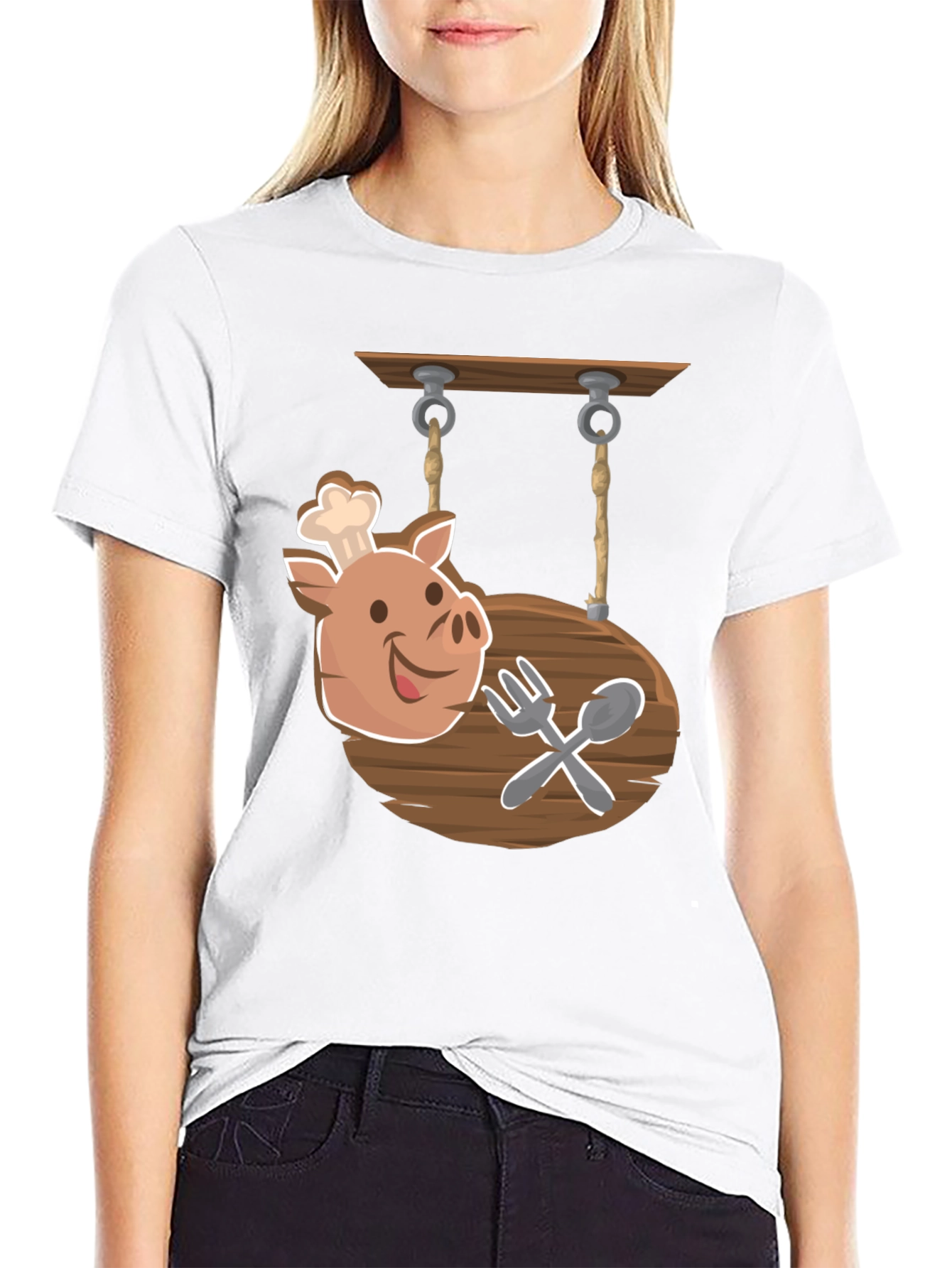 Chef Pig Sign Black T-Shirt