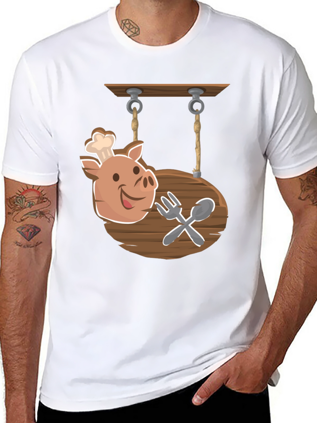 Chef Pig Sign Black T-Shirt