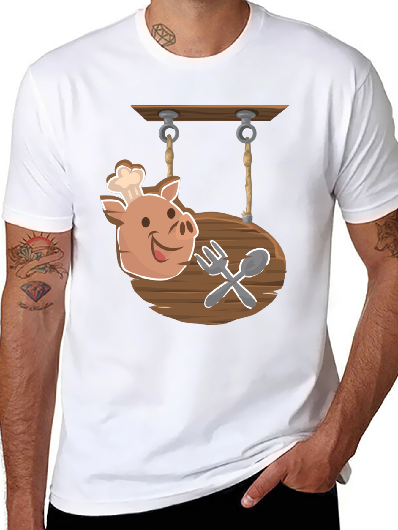 Chef Pig Sign Black T-Shirt
