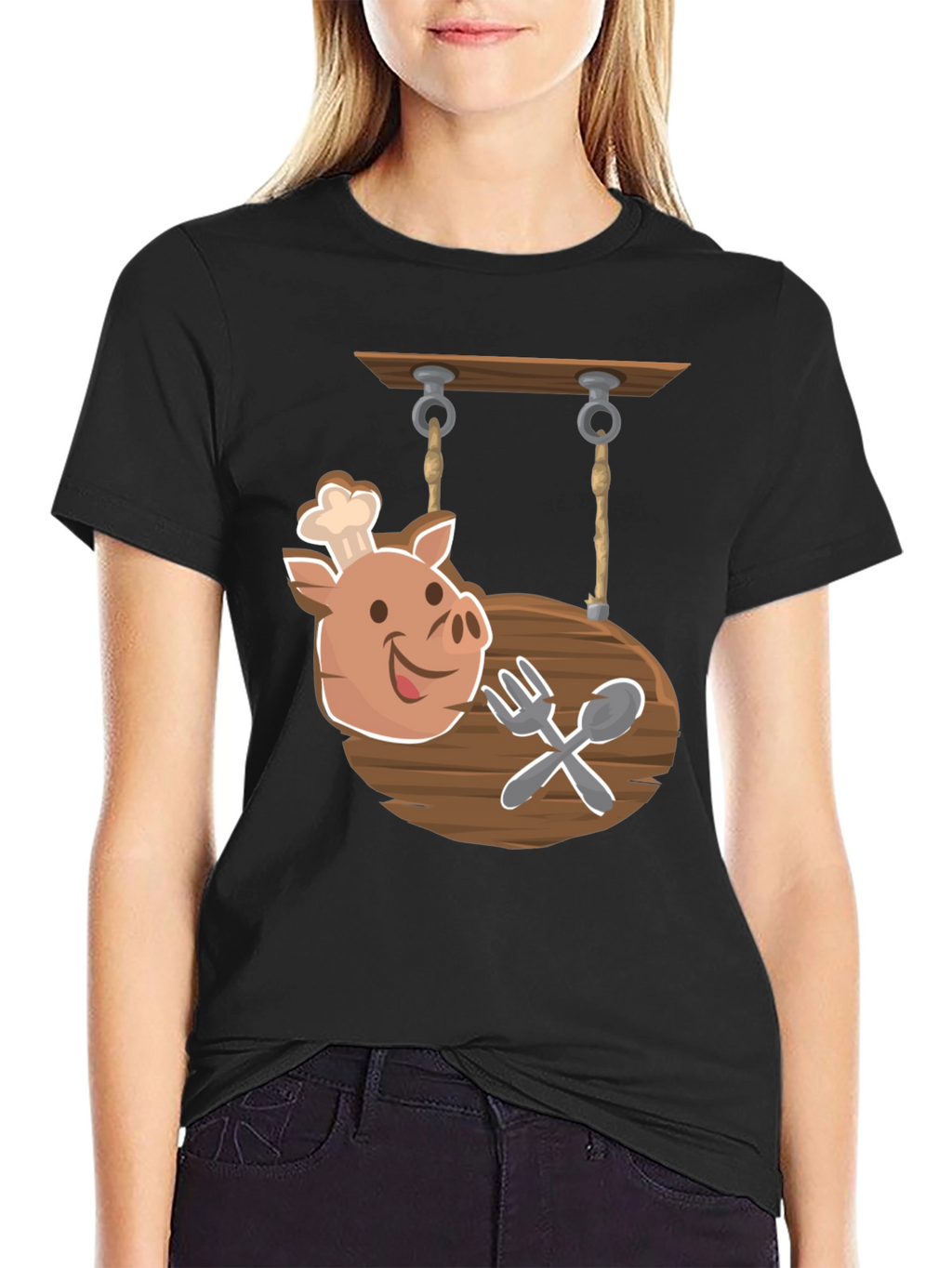 Chef Pig Sign Black T-Shirt