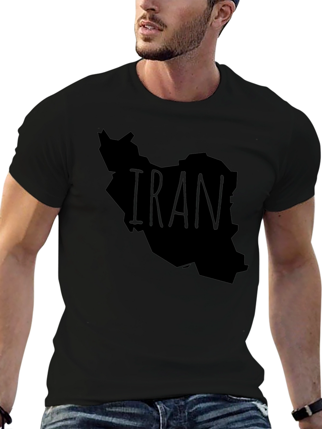 Iran Map Graphic Tee - Black Crew Neck T-Shirt