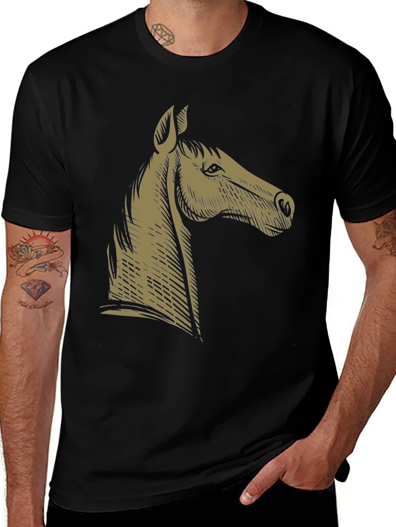 Horse Head Graphic T-Shirt - Mens Short Sleeve Tee