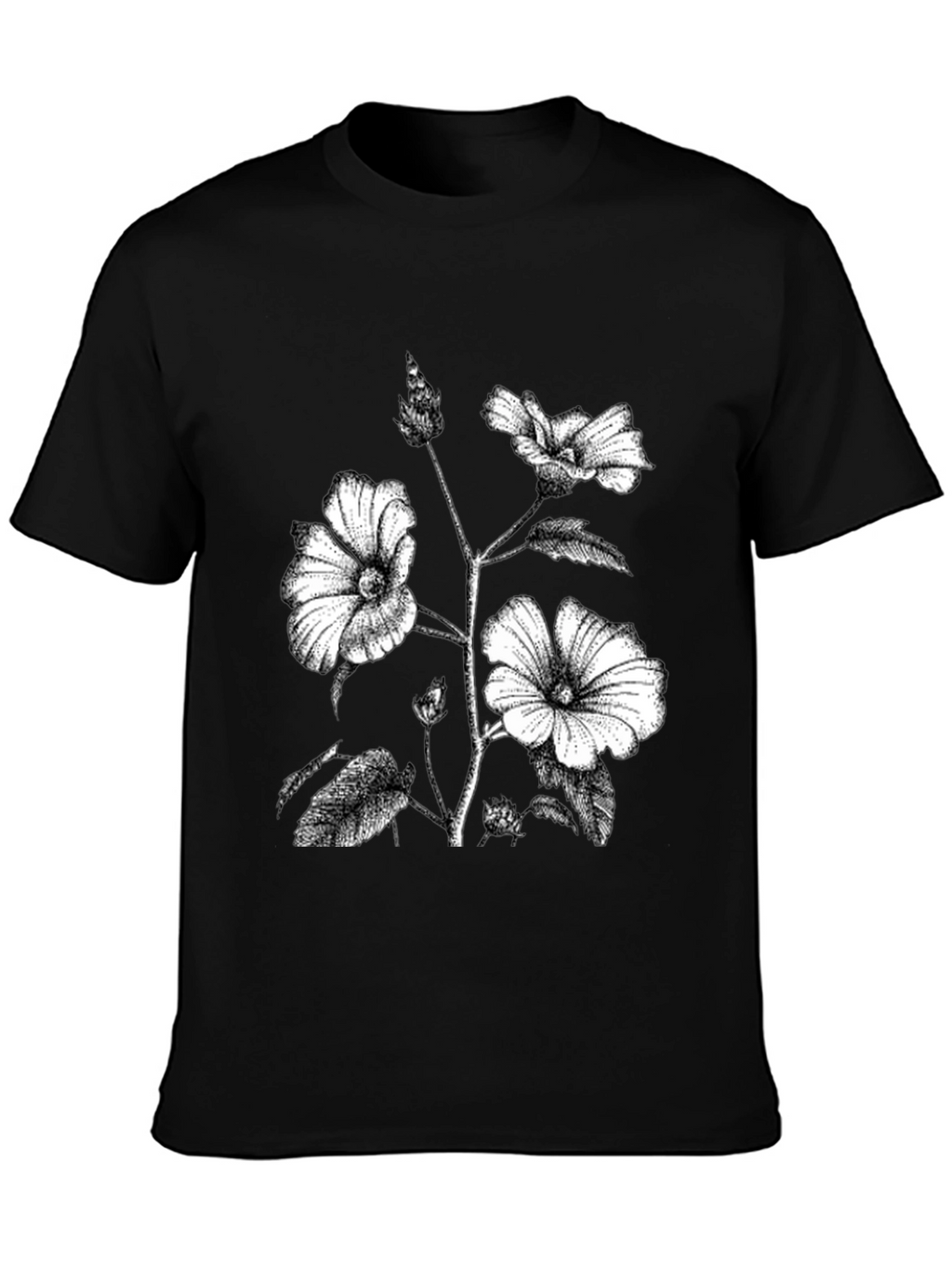 Black Floral Print Graphic Tee - Botanical Style