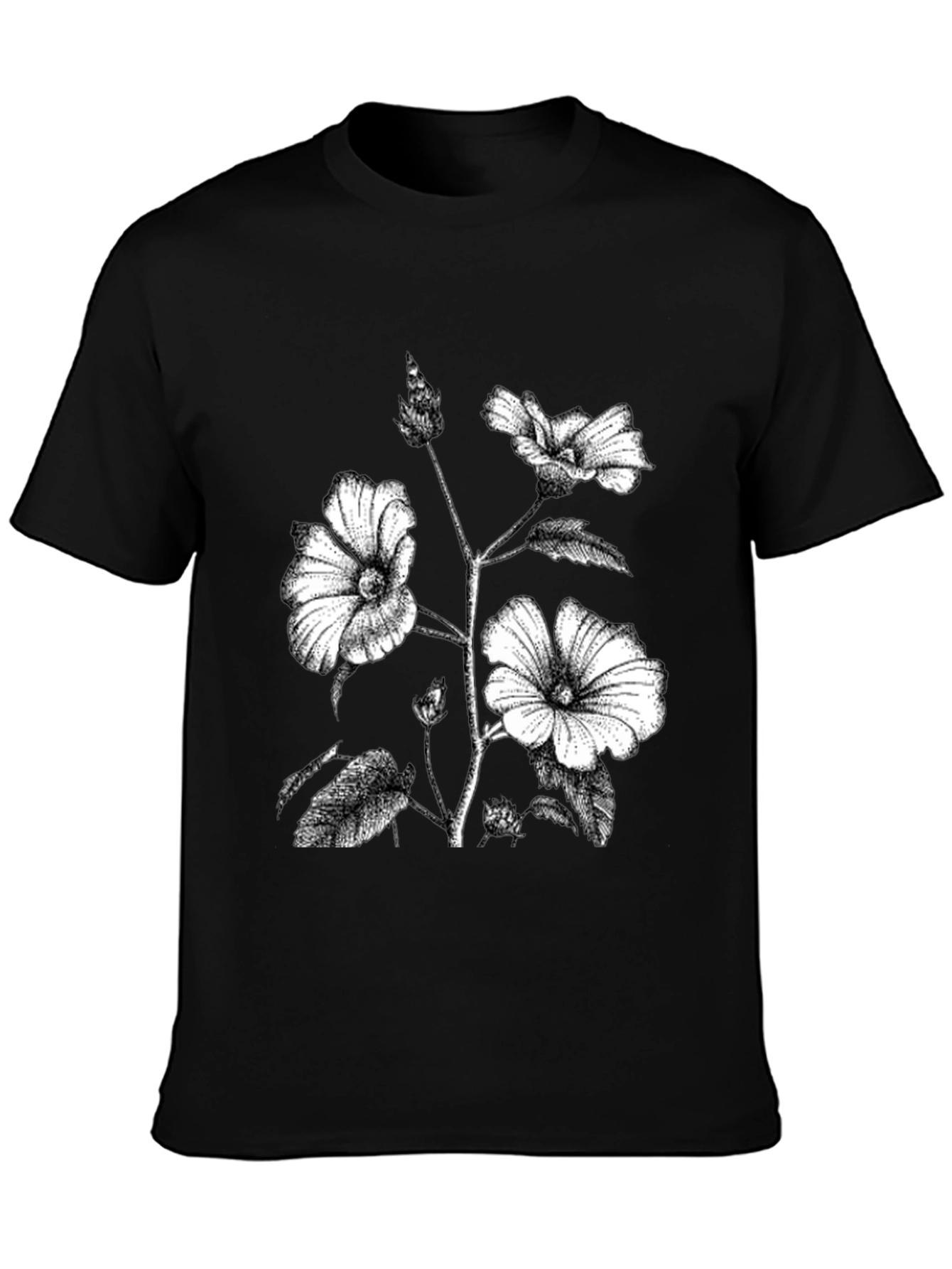 Black Floral Print Graphic Tee - Botanical Style