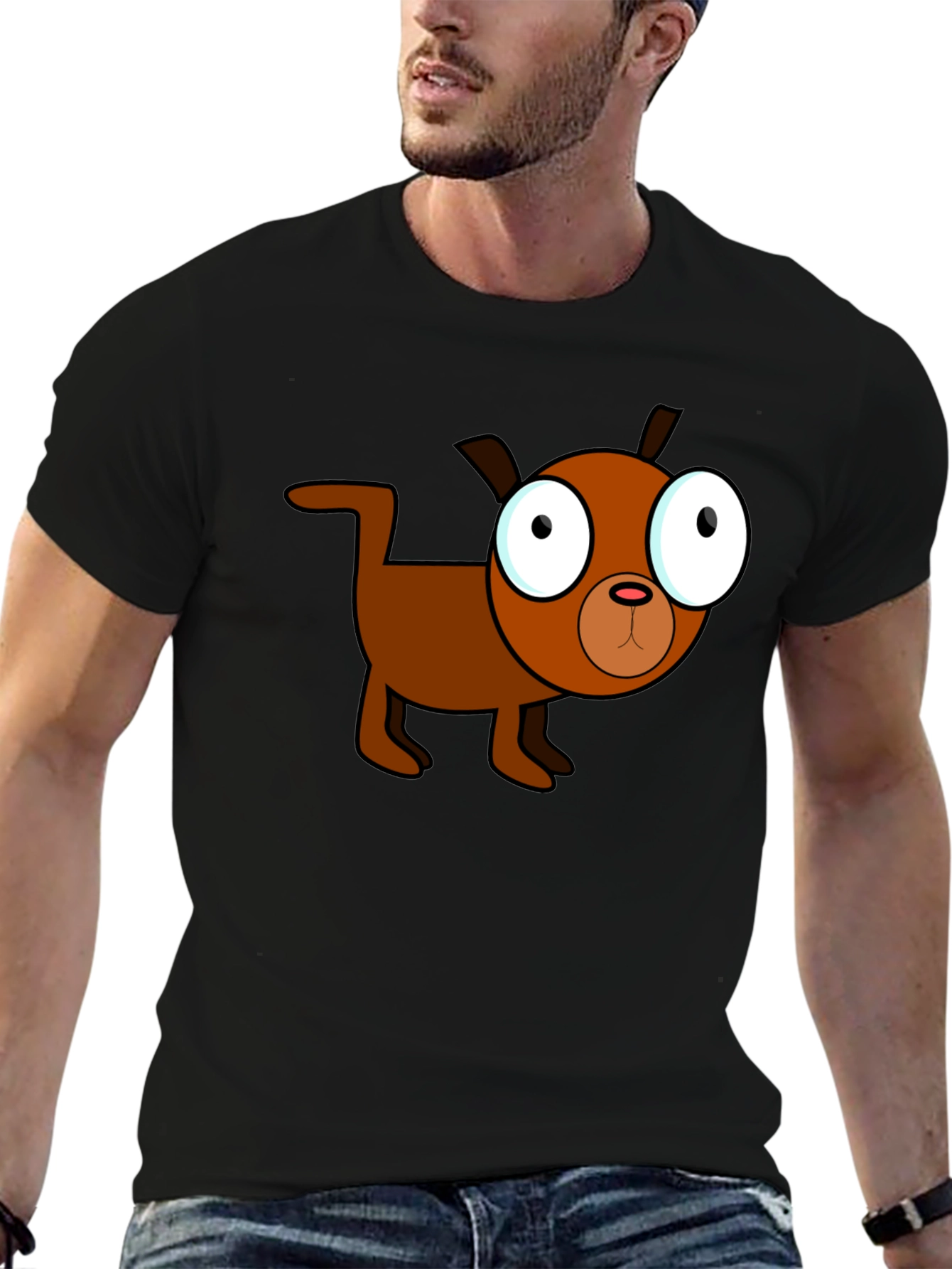 Cartoon Dog Black T-Shirt - Unique Design