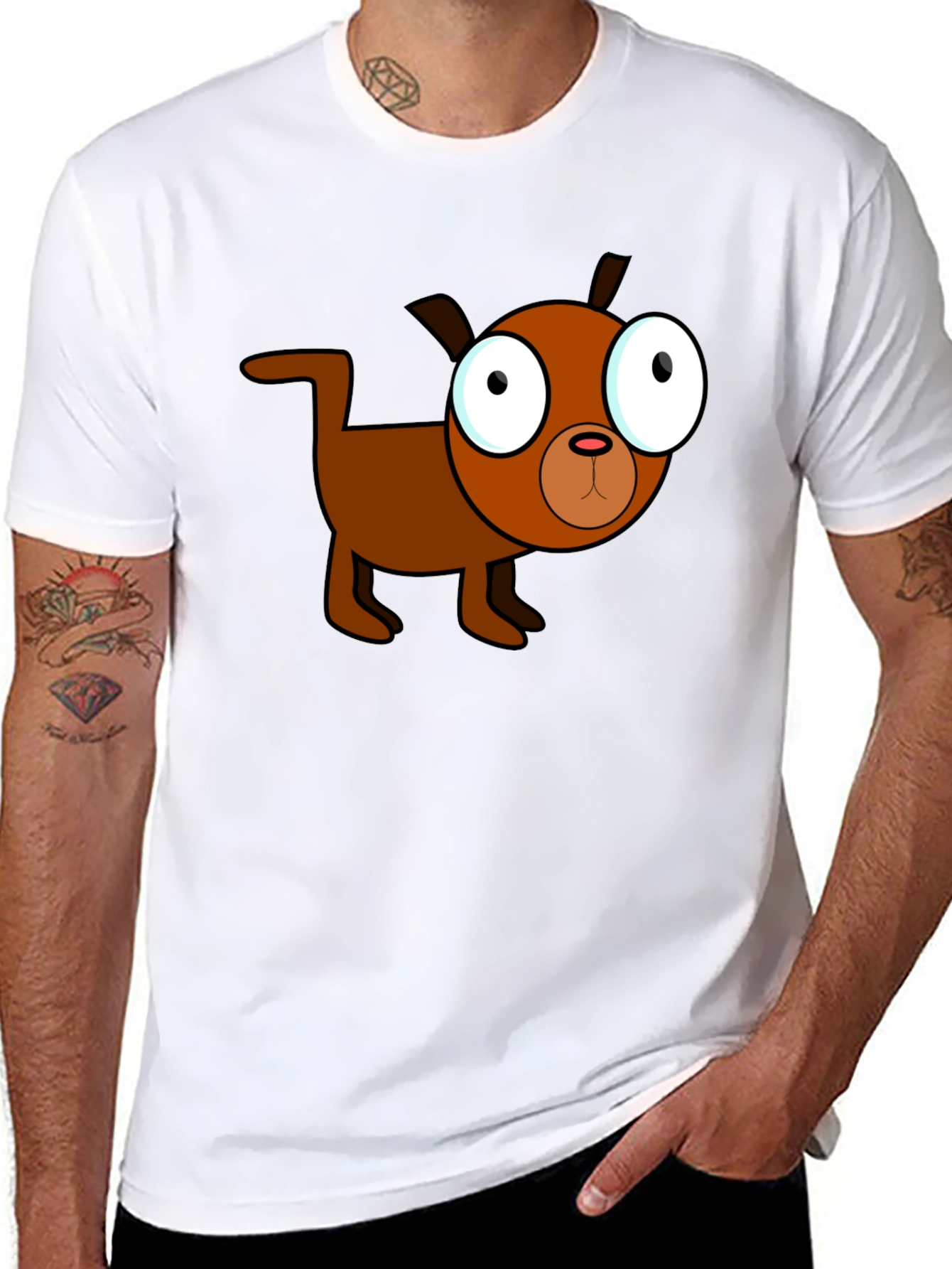 Cartoon Dog Black T-Shirt - Unique Design