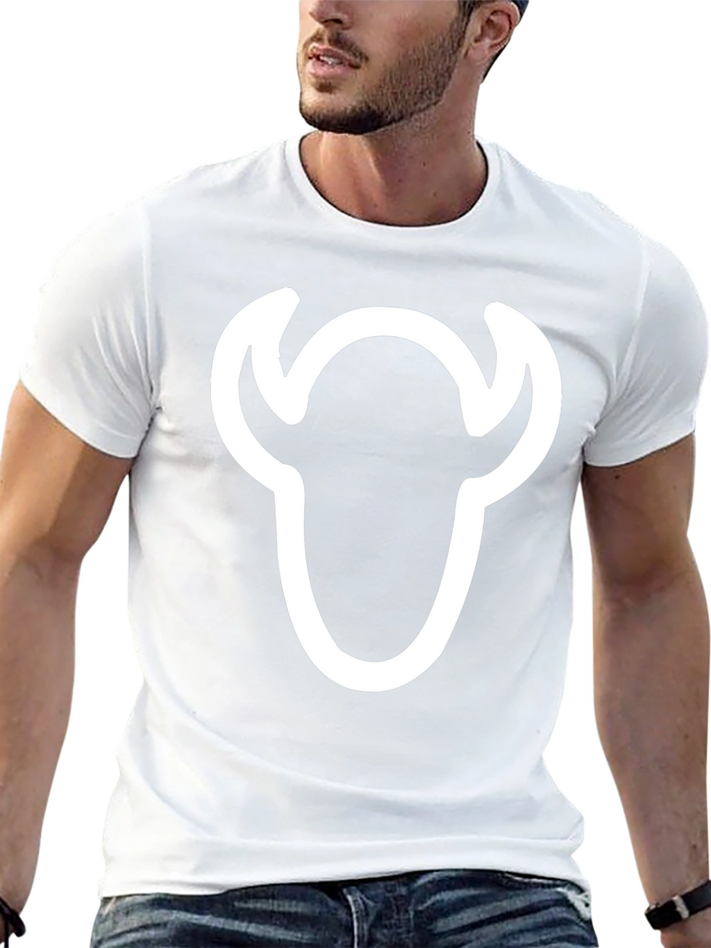 Black T-Shirt with White Bull Skull Graphic