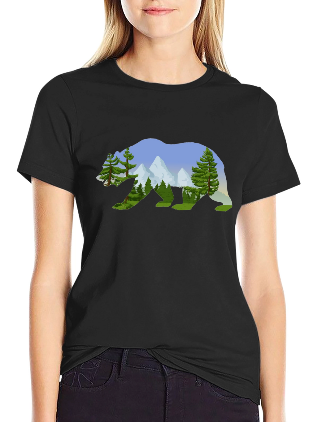 Nature Bear Graphic Tee - Black Cotton Shirt