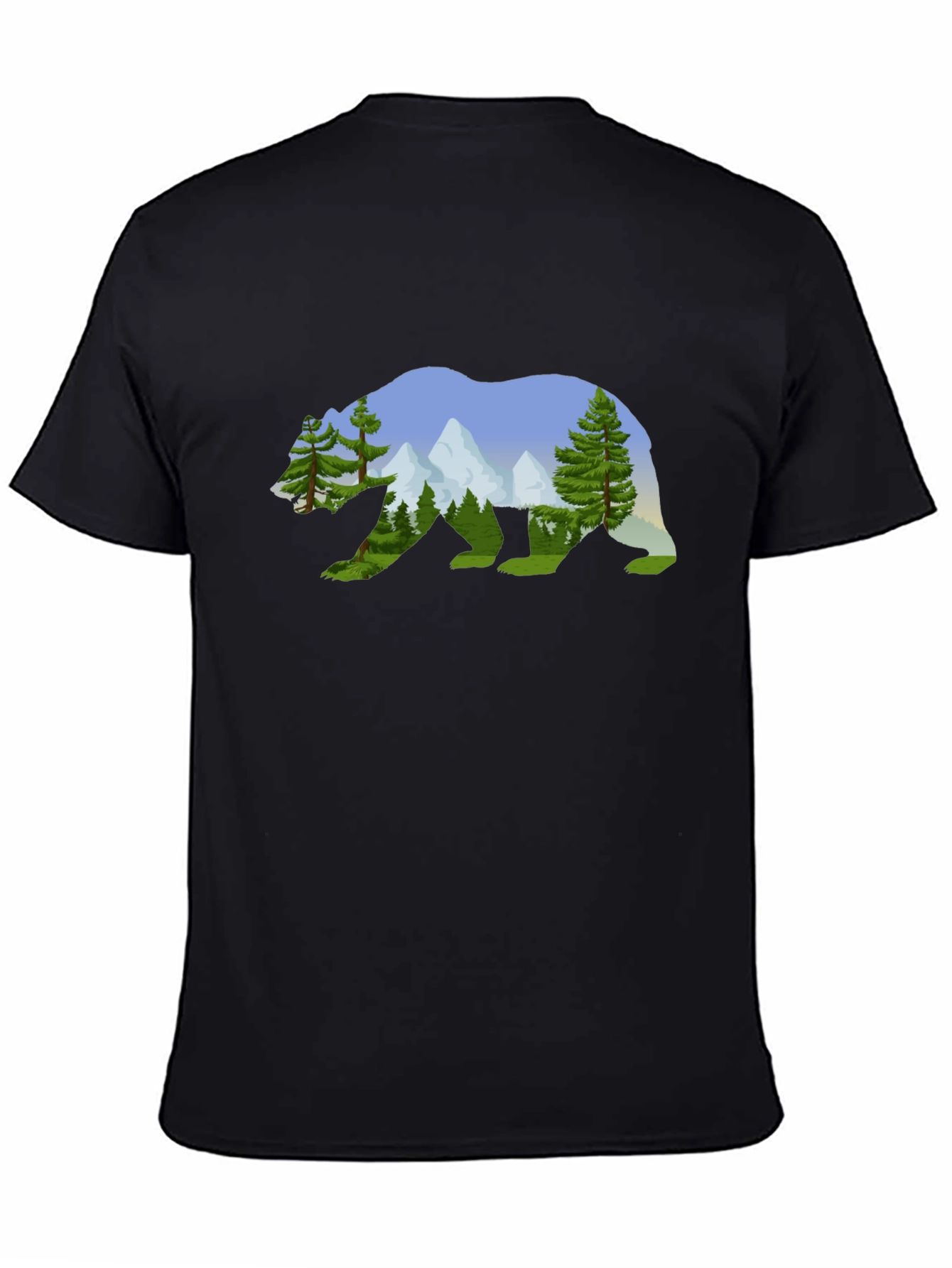 Nature Bear Graphic Tee - Black Cotton Shirt