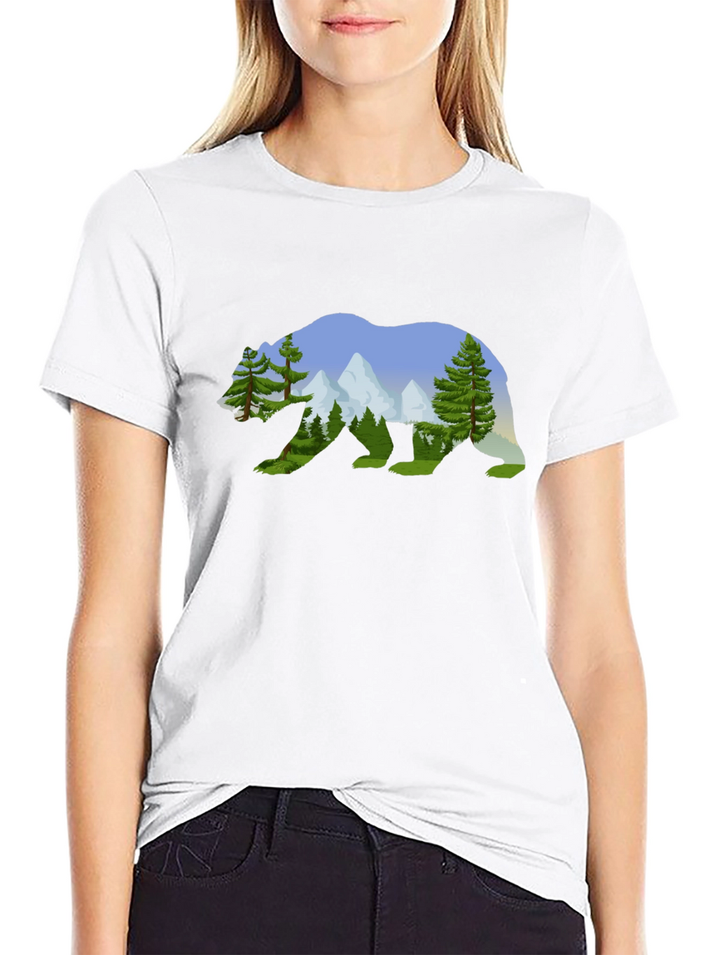 Nature Bear Graphic Tee - Black Cotton Shirt