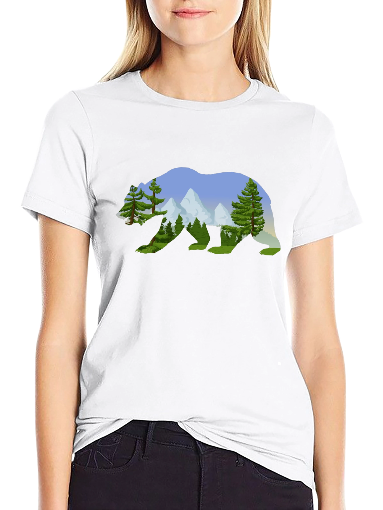 Nature Bear Graphic Tee - Black Cotton Shirt