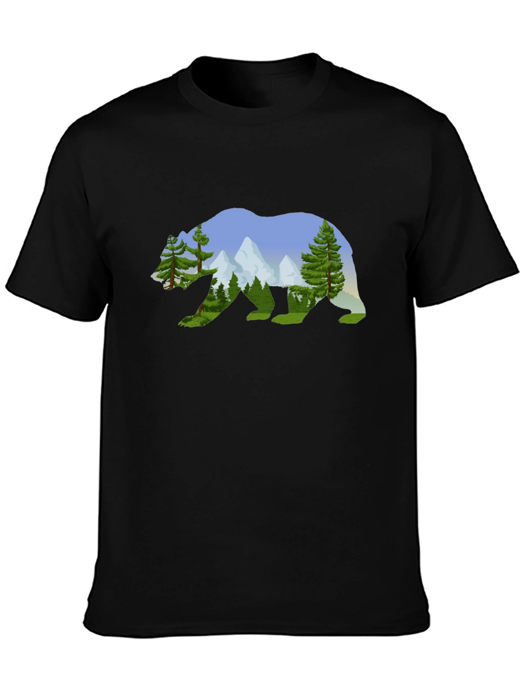 Nature Bear Graphic Tee - Black Cotton Shirt