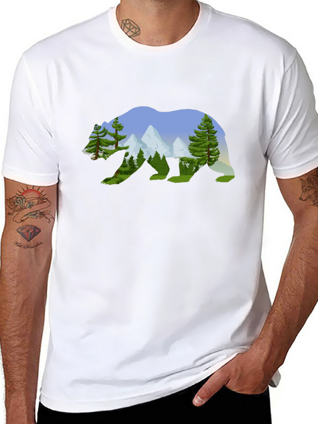 Nature Bear Graphic Tee - Black Cotton Shirt