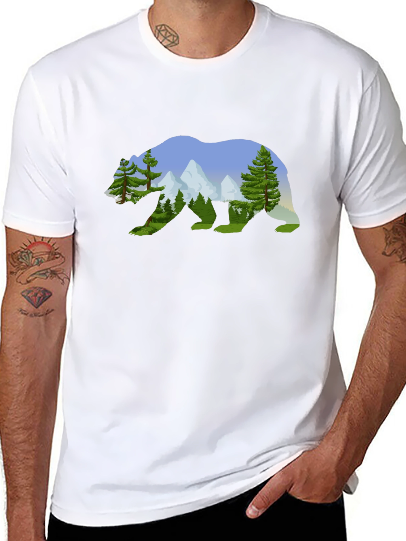Nature Bear Graphic Tee - Black Cotton Shirt
