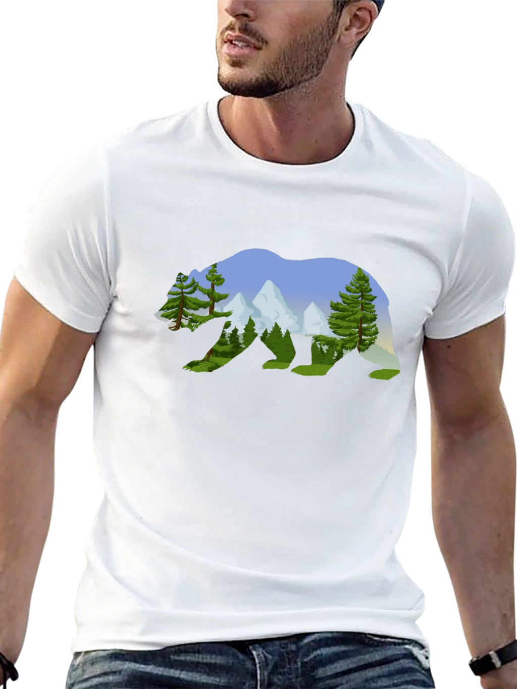 Nature Bear Graphic Tee - Black Cotton Shirt