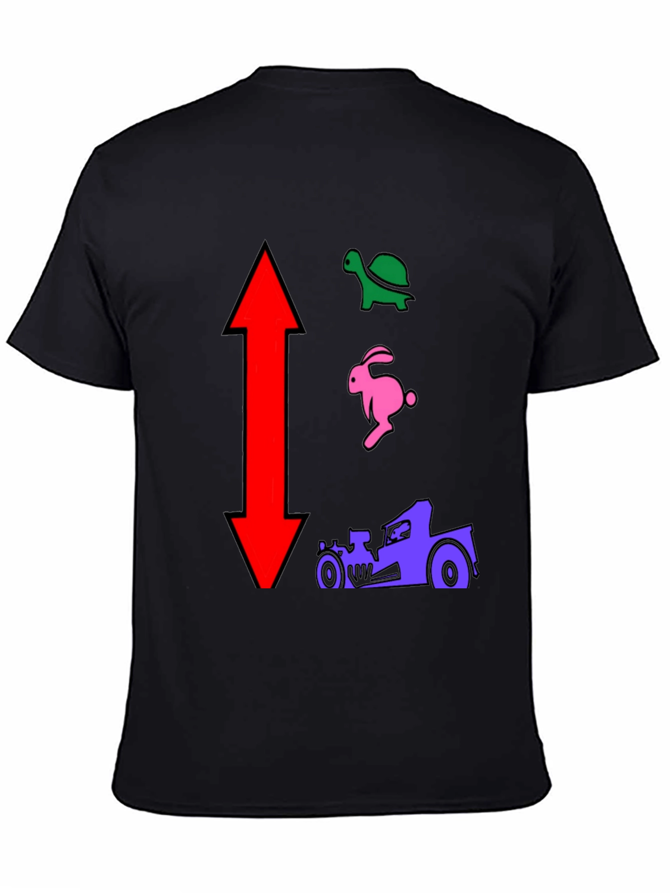 Turtle Rabbit Racecar Black T-Shirt