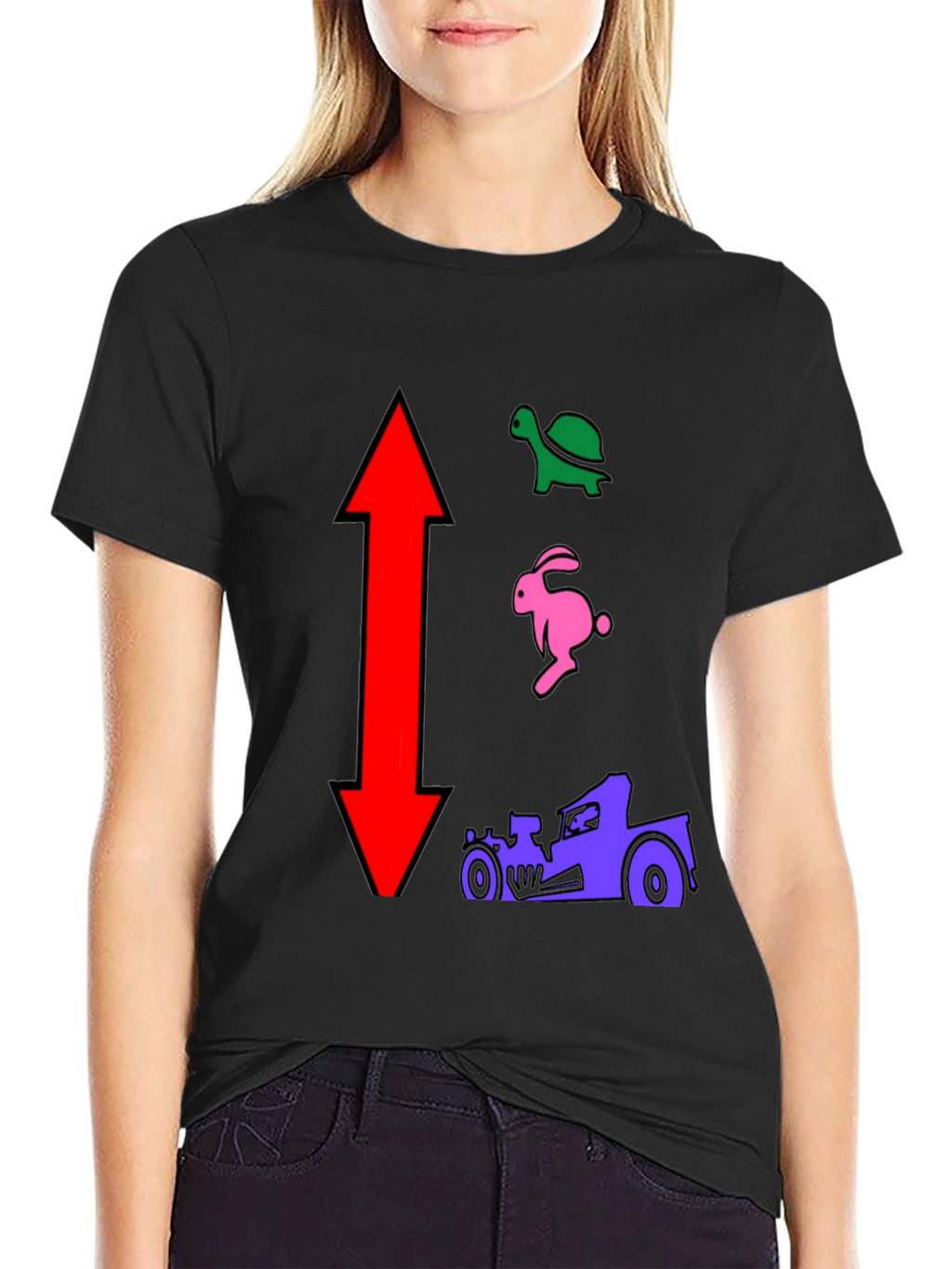 Turtle Rabbit Racecar Black T-Shirt