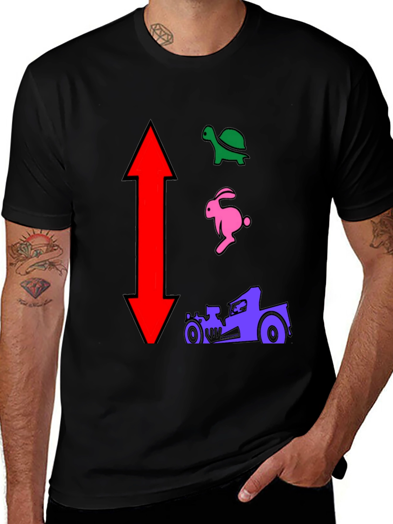Turtle Rabbit Racecar Black T-Shirt