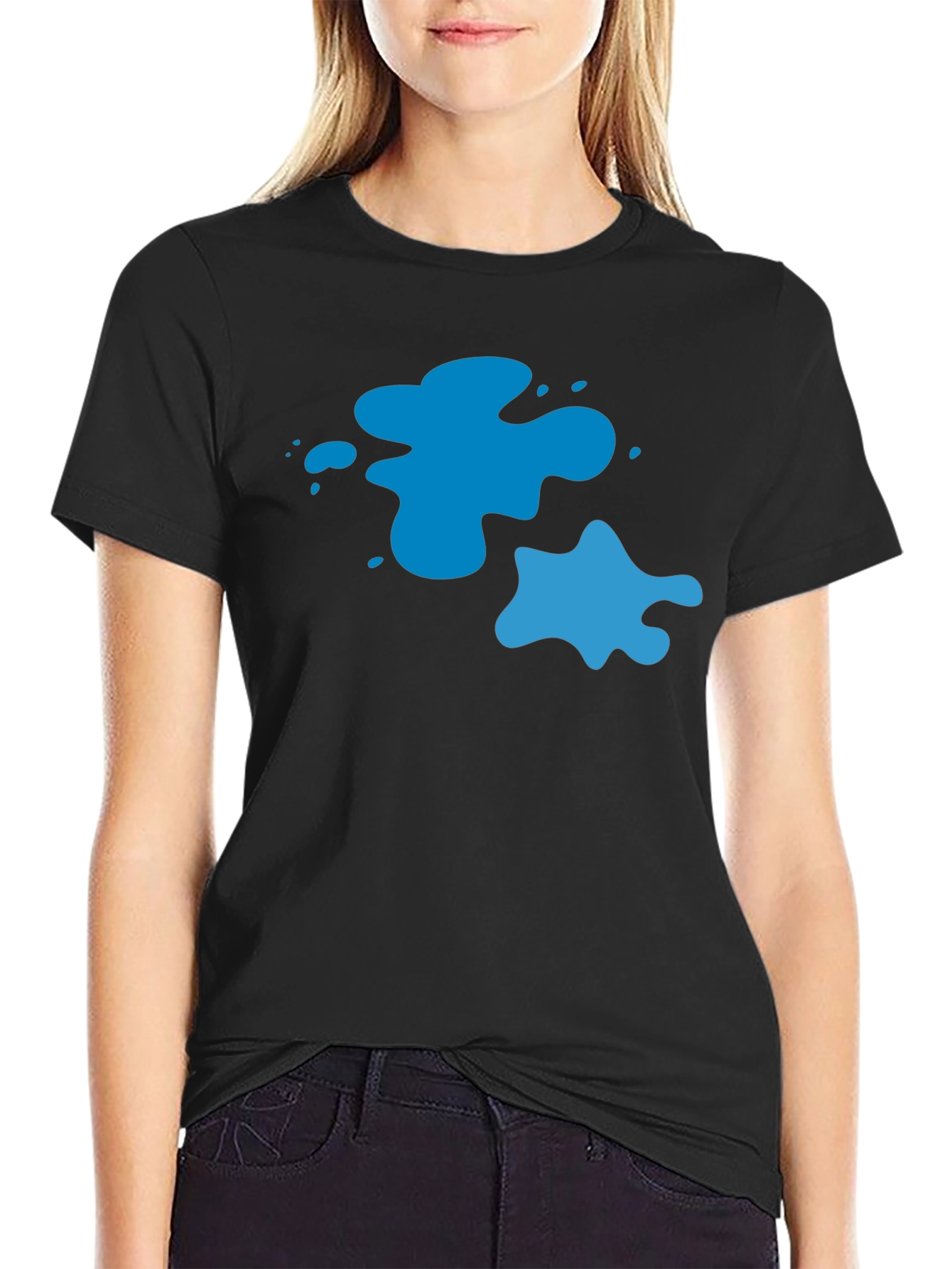 Cool Blue Splatter Graphic Tee - Black Casual T-Shirt
