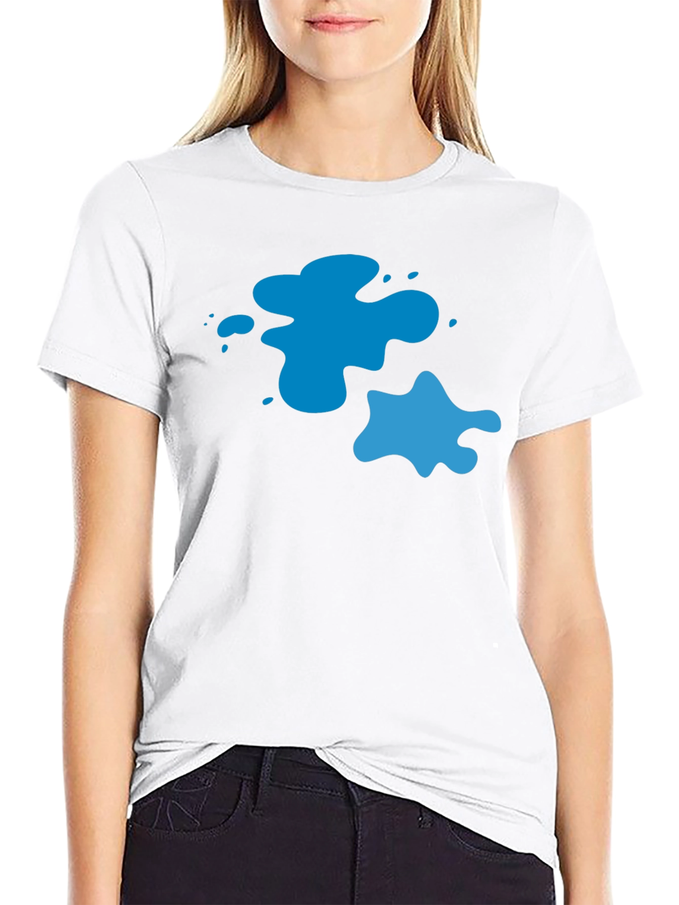 Cool Blue Splatter Graphic Tee - Black Casual T-Shirt