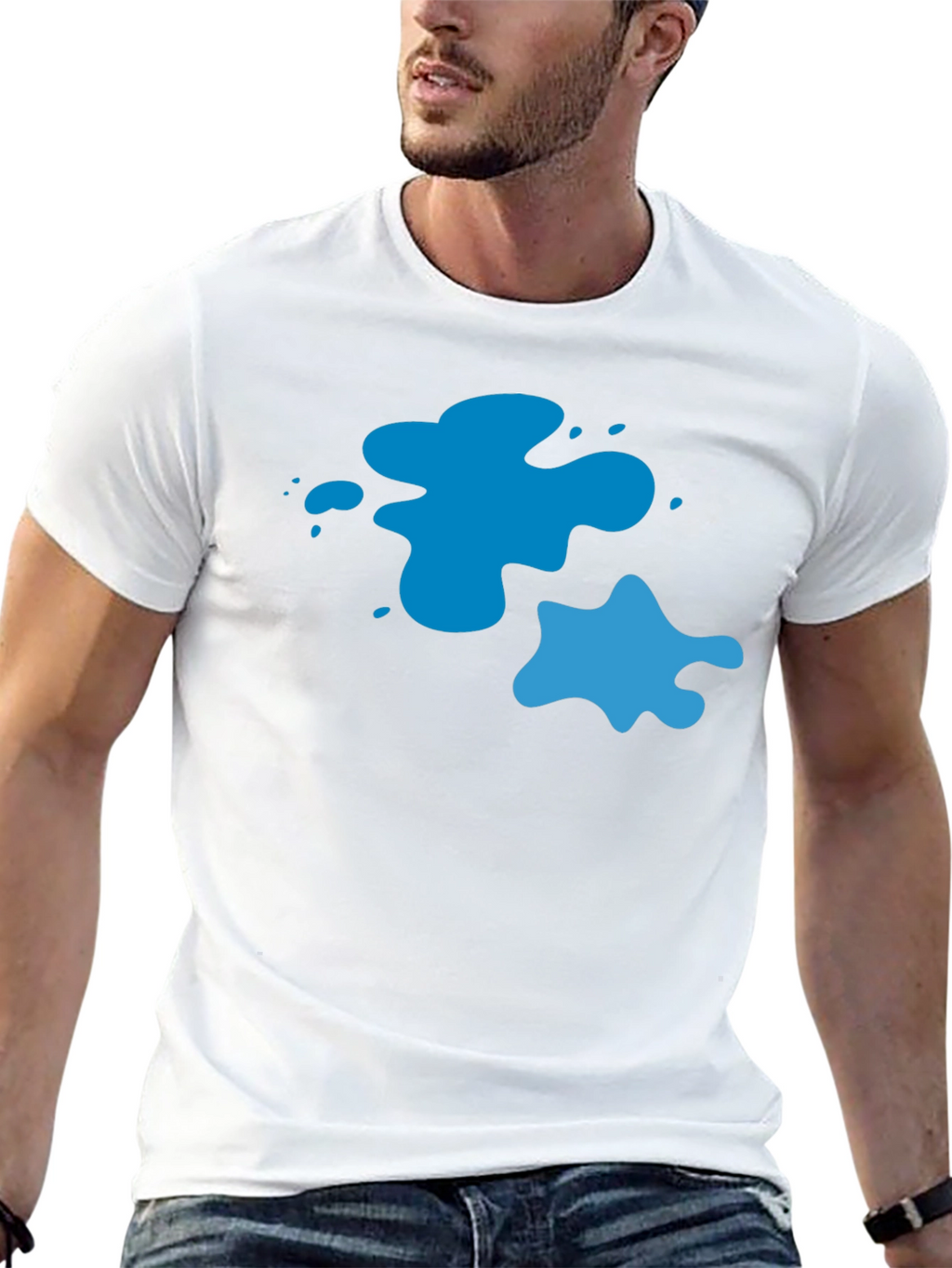 Cool Blue Splatter Graphic Tee - Black Casual T-Shirt
