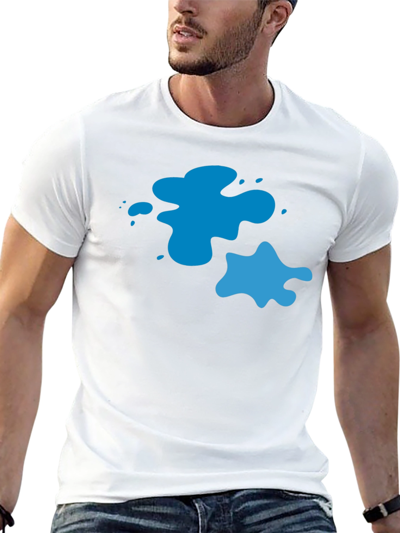 Cool Blue Splatter Graphic Tee - Black Casual T-Shirt
